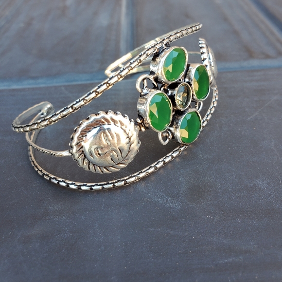 New Emerald & Citrine 925 Silver Sun Cuff Bracelet. - Picture 5 of 15